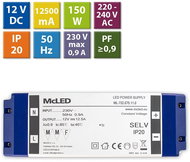 McLED Power supply 150W, DC12V/12,5A, IP20, plastic with terminal block - Power Supply