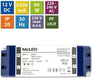Napájecí zdroj McLED Napájecí zdroj 60W, DC12V/5A, IP20, plastové provedení se svorkovnicí - Napájecí zdroj