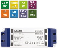 McLED Napájecí zdroj 72W, DC24V/3A, IP20, plastové provedení se svorkovnicí - Napájecí zdroj