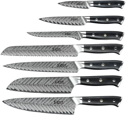 MaceMaker ELEGANTE SanMai Damascus Kitchen Knives Set 7pcs - Knife Set - Main image