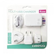 Omega 220-250V, US + EU + UK plug, 4x USB - Travel Adapter