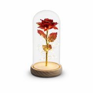 Teddy Bear Luminous Eternal Rose in Glass, Red and Gold with Wooden Base - Decorative Lighting