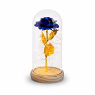 Teddy Bear Glowing Eternal Rose in Glass, Blue Gold with Wooden Base - Decorative Lighting