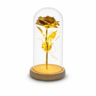 Teddy Bear Luminous Everlasting Rose in Glass, Gold with Wooden Base - Decorative Lighting