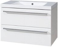 Bino bathroom cabinet with sink in marble 80 cm, white/white, 2 drawers - Bathroom Cabinet