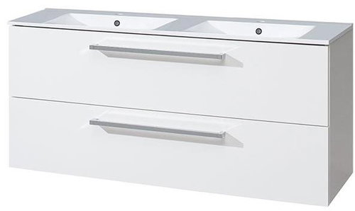 Bino koupelnová skříňka s keramickým dvoumyvadlem 120 cm, bílá/bílá, 2 zásuvky - Koupelnová skříňka - Hlavní obrázek