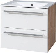Bino bathroom cabinet with ceramic sink 60 cm, bottom, white/oak, 2 drawers - Bathroom Cabinet