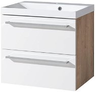 Bino bathroom cabinet with sink in marble, white/oak, 2 drawers - Bathroom Cabinet