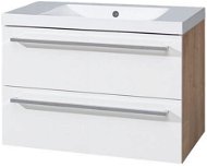 Bino bathroom cabinet, marble sink, 80 cm, white/oak, 2 drawers - Bathroom Cabinet