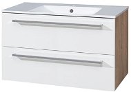 Bino bathroom cabinet with ceramic sink 100cm, white/oak, 2 drawers - Bathroom Cabinet