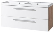 Bino bathroom cabinet, double sink marble, 120 cm, white/oak, 2 drawers - Bathroom Cabinet