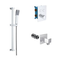 Mereo Bathtub Set with Thermostatic Push Button Mixer - 2-way - Square Cover - Tap