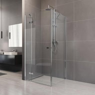 Mereo Shower enclosure, Novea, square, 80 cm, chrome ALU, glass Clear, door left and fixed part - Shower Enclosure