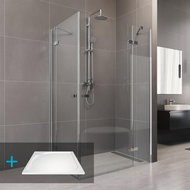 Mereo Shower Set: Novea, rectangle, 120x80 cm, chrome ALU, clear glass, marble tray, sifo - Shower Enclosure