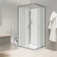 Mereo Shower enclosure, square, 90 cm, satin ALU, glass Point, white back walls, cast tray, without  - Shower Box