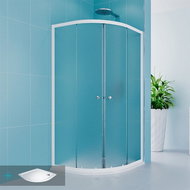 Mereo Shower set made of Kory Lite, quarter-circle, 90 cm, white ALU, Grape and tray incl. siphon, w - Shower Box