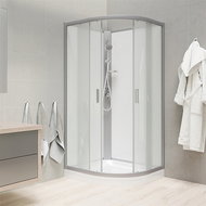Mereo Shower enclosure, quarter-circle, 90 cm, satin ALU, glass Point, white back walls, cast tray,  - Shower Box