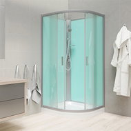 Mereo Shower enclosure, quarter-circle, 100cm, satin ALU, glass Point, rear walls green, moulded tra - Shower Box