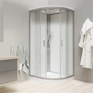Mereo Shower enclosure, quarter-circle, 100cm, satin ALU, glass Point, white back walls, cast tray,  - Shower Box