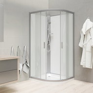 Mereo Shower enclosure, quarter-circle, 80 cm, satin ALU, glass Point, white back walls, SMC tray, w - Shower Box