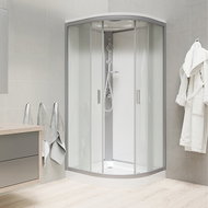 Mereo Shower enclosure, quarter-circle, 80 cm, satin ALU, glass Point, white back walls, cast tray,  - Shower Box