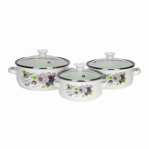 PRYMUS-AGD 6-piece set of enamel pots Rose motif - Kitchenware Set - Main image