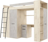 MEBLOCROSS multifunkční patrová postel Diraro, levá, dub endgrain/beton šedý - Bed
