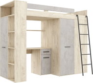 MEBLOCROSS multifunkční patrová postel Diraro, pravá, dub endgrain/beton šedý - Bed