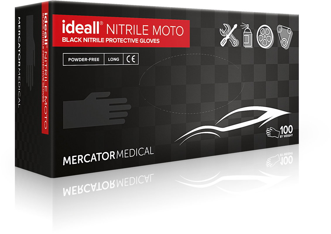MERCATOR Ideall Nitrile Moto Megerősített, hosszú szárú munkakesztyű, 100 db, L