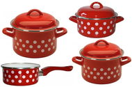 Enamelled Metal Set 7pcs, red with white dots - Cookware Set