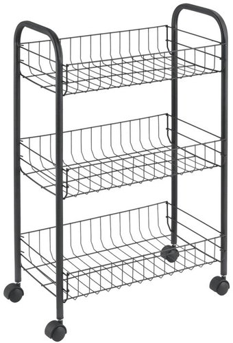 Metaltex Lugano Lava 3-Basket Trolley with Wheels, Matte Black, 41 × 23 × 63cm - Shelving Unit - Main image