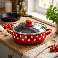 Metalac Red dot, Pan with glass. lid 24 cm, 4 l, black interior - Pan