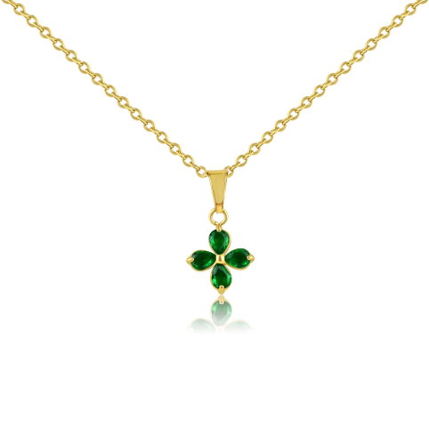 Meucci Four-Leaf Clover Necklace, Green Zircons, Gold - Necklace - Main image