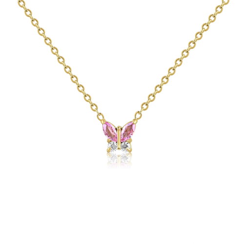 Meucci Butterfly Necklace, Pink Zirconia Gold - Necklace - Main image