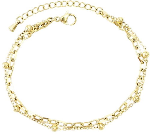 Meucci Double Adjustable Anchor Bracelet with Beads, Gold - Bracelet - Main image
