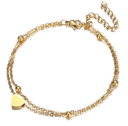 Meucci Double Adjustable Heart Bracelet with Beads, Gold - Bracelet - Main image