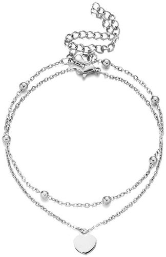 Meucci Double Adjustable Bracelet with Dangling Heart and Beads - Bracelet - Main image