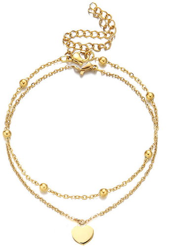 Meucci Double Adjustable Bracelet with Dangling Heart and Beads, Gold - Bracelet - Main image