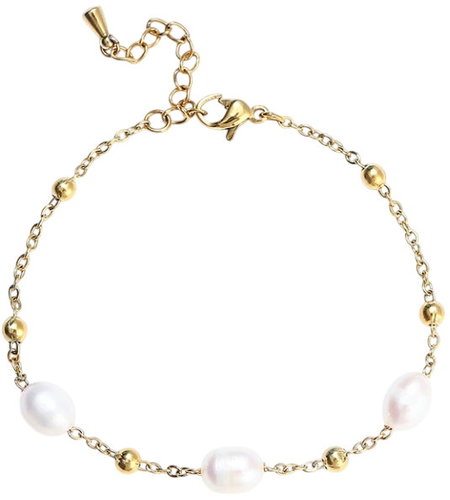 Meucci Adjustable Bracelet with River Pearls and Beads, Gold - Bracelet - Main image
