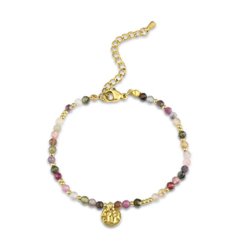 Meucci Adjustable Bracelet with Coloured Beads, Gold - Bracelet - Main image