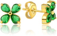 Meucci Náušnice Čtyřlístek, zelené zirkony gold - Earrings
