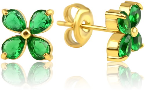 Meucci Four-Leaf Clover Earrings, Green Zirconia, Gold - Earrings - Main image