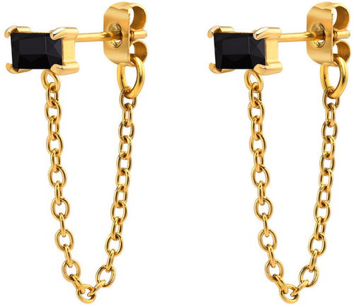 Meucci Gold Chain Earrings with Black Stone - Earrings - Main image