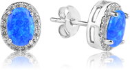 Meucci Stříbrné náušnice oválný modrý opál se zirkony (Ag 925/1000, 3 g) - Earrings