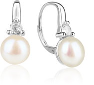 Meucci Stříbrné náušnice Říční perly se zirkonem (Ag 925/1000, 3 g) - Earrings