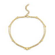 Meucci Dvojitý řetízek na nohu PEVNÉ SRDCE s kuličkami, GOLD - Chain Necklace