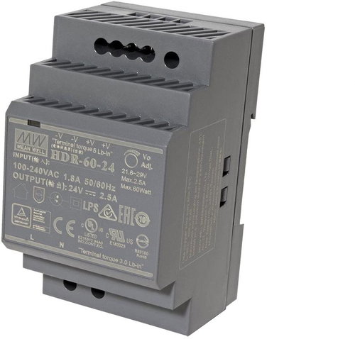 Mean Well DIN-Schienen-Netzteil - 24 Volt - 60 Watt - Schutzschalterprofil - Netzteil - Hauptbild