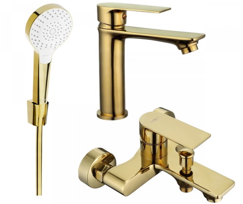MEXEN Mexen Royo R05 Set of basin and bath mixer with accessories, gold (72203R05-50) - Tap - Main image