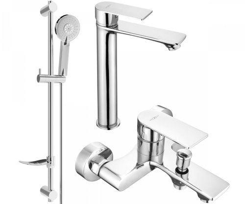 MEXEN Royo DF40 Basin and bath mixer set with accessories, silver (72213DF40-00) - Tap - Main image