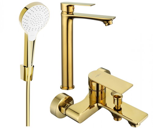 MEXEN Royo R05 Basin and bath mixer set with accessories, gold (72213R05-50) - Tap - Main image